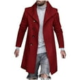 thumbnail image 1 of Ecqkame Jackets for Men Winter Business Woolen Coat Double Breasted Turndown Collar Mid Length Coat Coat A-Wine XXXL, 1 of 5
