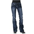 thumbnail image 1 of Ecqkame Jeans for Women Women Mid Waisted Denim Jeans Embroidery Stretch Button Straight Full Length Pants Jeans Dark Blue XL, 1 of 6