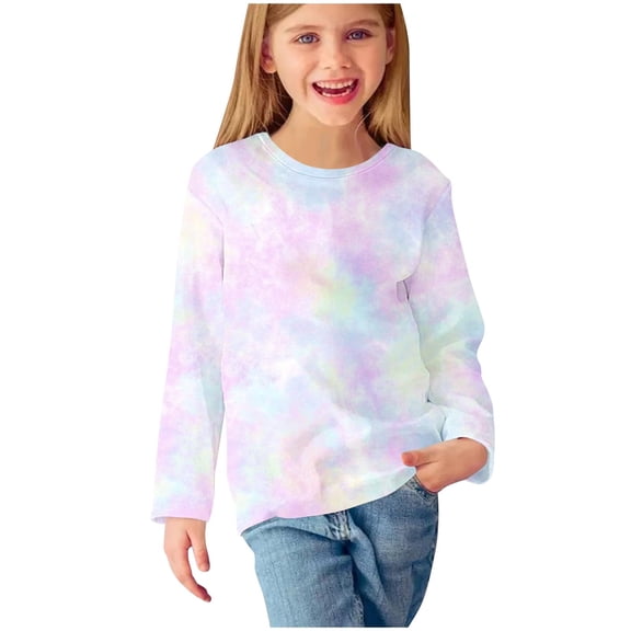 Ecqkame Kids Colorful T-Shirts Childrens Fall Casual Long Sleeve Crew Neck Top Pullover Going Out Athletic Clothes Multicolor J 11 Years