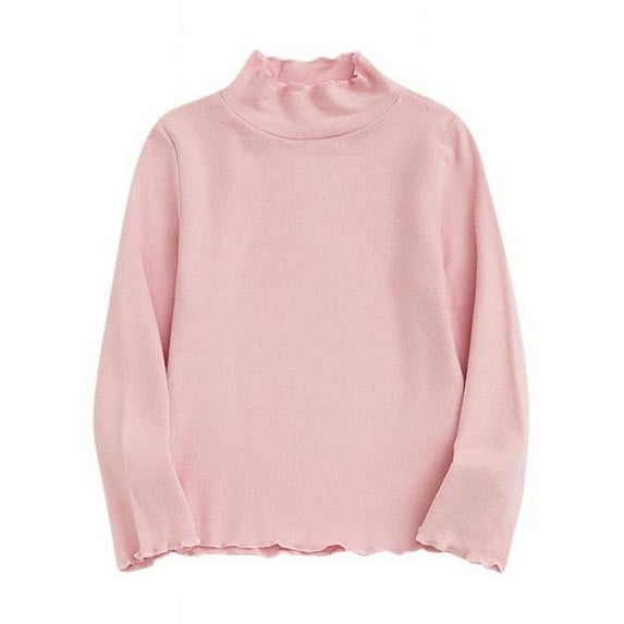 Ecqkame Kids Fall Turtle Neck Cotton Sweatshirt Long Sleeve Pullover Loose Warm Breathable Shirt Boys Girls Basic Tee B-Pink 8-10 Years
