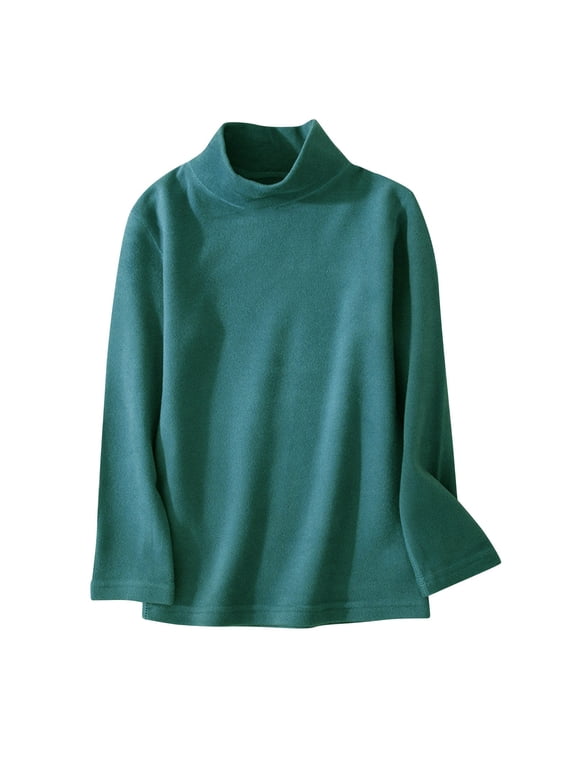 Kids Fall Turtle Neck Sweatshirt Long Sleeve Pullover Loose Warm Breathable Shirt Boys Girls Basic Tee C-Green 5-6 Years