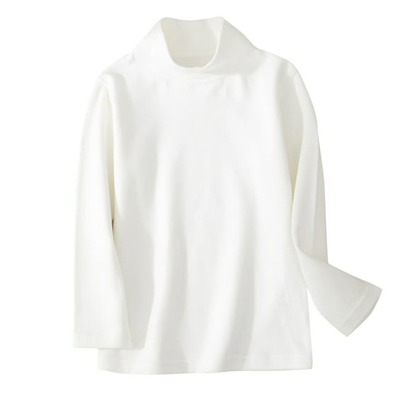 Ecqkame Kids Fall Turtle Neck Sweatshirt Long Sleeve Pullover Loose Warm Breathable Shirt Boys Girls Basic Tee C-White 11-12 Years