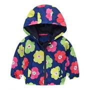 Ecqkame Kids Jacket Clearance Toddler Kids Baby Boys Girls Fashion Cute Flowers Car Pattern Windproof Jacket Hooded Coat Blue 3-4Years