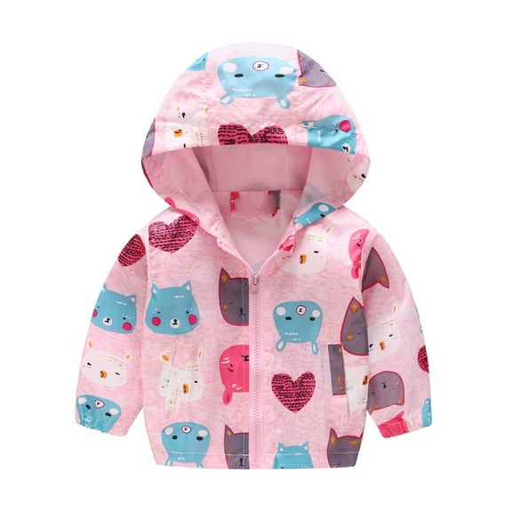 Ecqkame Kids Jacket Toddler Kids Baby Boys Girls Fashion Cute Flowers Car Pattern Windproof Jacket Hooded Coat Light Blue 5-6Years