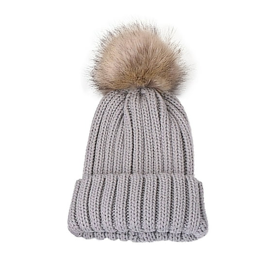 Ecqkame Kids Winter Beanie Hat, Children's Warm Knitted Ski Pompom Thick Print Hat for Girls Boys E-Gray Free Size