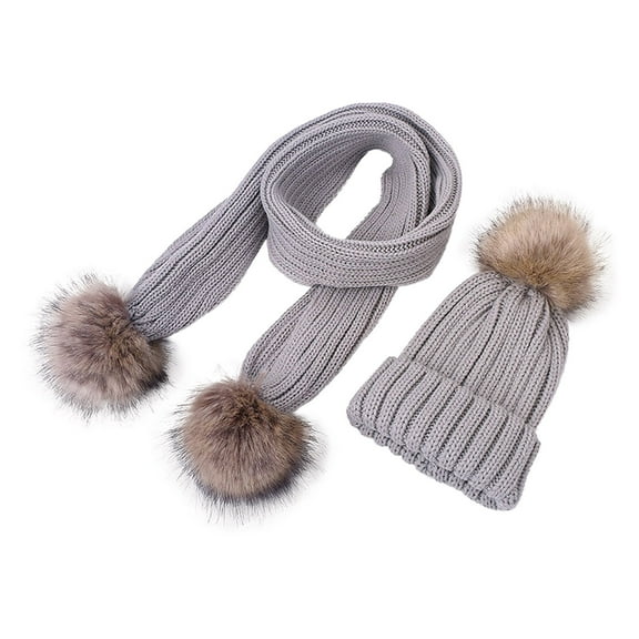 Ecqkame Kids Winter Beanie Hat Circle Scarf Set Warm Fleece Knitted Hat Ski Skull Cap Neck Warmer for Boys Girls 2Pc Gray Free Size