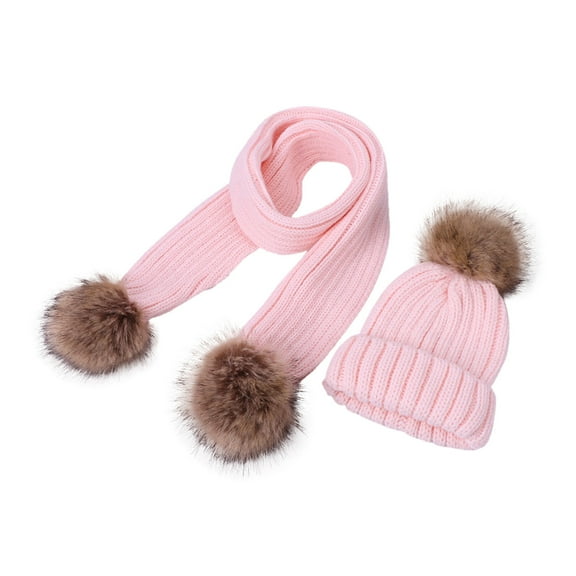 Ecqkame Kids Winter Beanie Hat Circle Scarf Set Warm Fleece Knitted Hat Ski Skull Cap Neck Warmer for Boys Girls 2Pc Pink Free Size