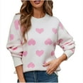 thumbnail image 1 of Ecqkame Knitted Sweater For Women Round-Neck Heart Printed Long Sleeve Pullover Loose Sweater White XL, 1 of 9