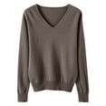 thumbnail image 1 of Ecqkame Knitted Sweater For Women V Neck Long Sleeve Pullover Basic Shirt Loose Solid Lightweight Fall Sweater B-Coffee M, 1 of 5