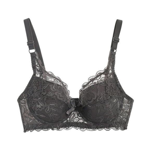 Ecqkame Lace Bras for Women No Underwire Push Up Bras Plus Size Thin without Sponge Lingerie Comfortable Bras for Women B-Dark Gray XXL
