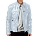 thumbnail image 1 of Ecqkame Leather Jacket Men Winter Motorcycle Long Sleeve Jackets Zip Up Stand Collar Club Coat Rain Jacket Men with Pocket B-White M on Clearance, 1 of 4