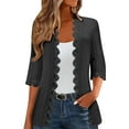 thumbnail image 1 of Ecqkame Lightweight Cardigan Tops for Women 2025 Fashion 3/4 Sleeve Lace Tops Solid Color Button Open Front Blouse Black XL, 1 of 6