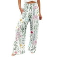 thumbnail image 1 of Ecqkame Linen Pants Women Summer Clearance Women Casual Printing Pockets Elastic Waist Comfortable Straight Loose Pants White XXL, 1 of 5