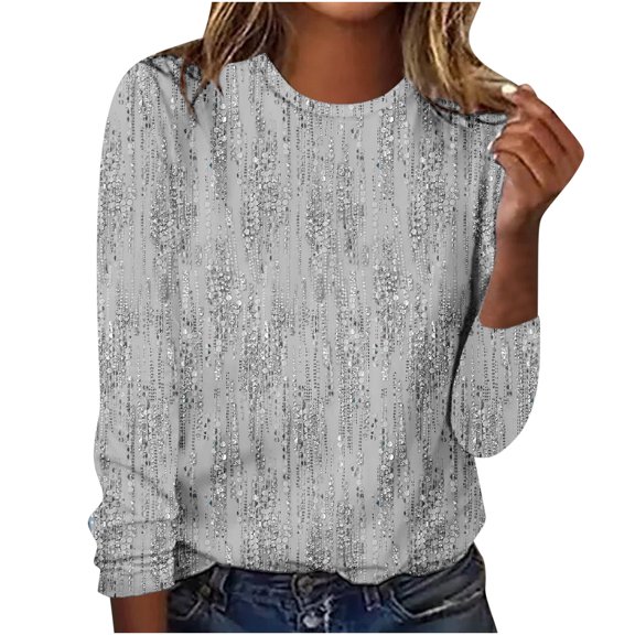 Ecqkame Long Sleeve Shirts for Women Casual Loose Round Neck Tunic Blouses Trendy Lightweight Comfortable Tees Tops Gray XL