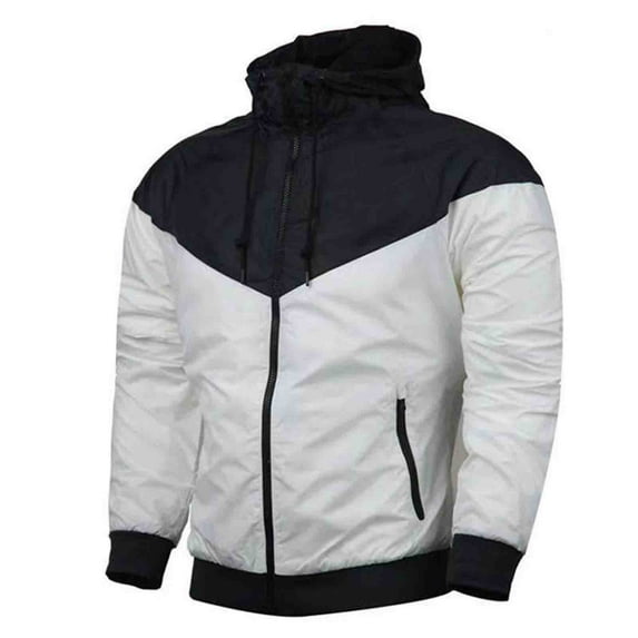 Ecqkame Man Casual Windproof Jacket Zip Up Lightweight Rain Jackets Stand Collar Hiking Sport Windbreaker Coat B-White XXL on Clearance