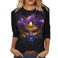 thumbnail image 1 of Ecqkame Mardi Gras Shirts For Women Carnival Graphic Print 3/4 Sleeve Round Neck Party Tops Casual Loose Blouses Black XXL, 1 of 7