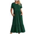 thumbnail image 1 of Ecqkame Maxi Dress Women's Summer Casual Short Sleeve Crewneck Flowy Dress Casual Flowy Tiered Maxi Beach Dress With Pockets Green M, 1 of 8