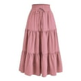 thumbnail image 1 of Ecqkame Maxi Skirts for Women Summer Casual Tiered Pleated A Line Skirts Solid Color Elastic Waist Drawstring Flowy Long Skirt 02-Pink S, 1 of 4