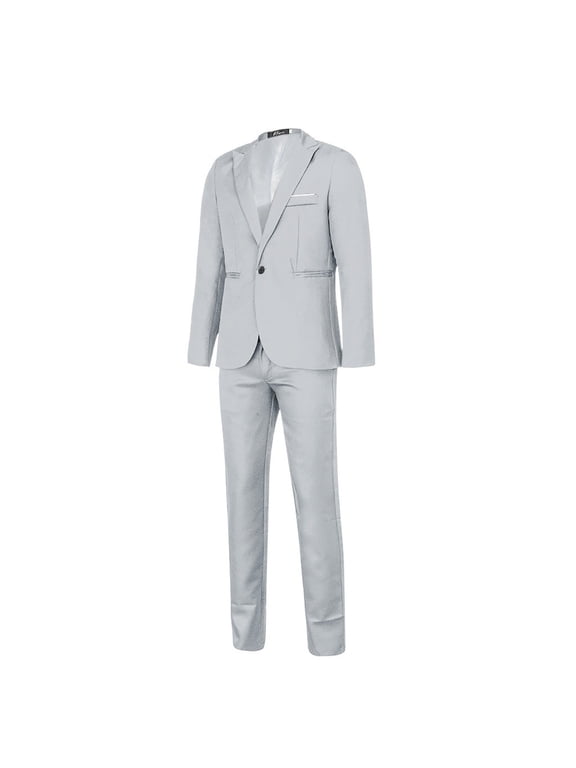 Men Blazers 2 Pieces Sets Formal Suits Men's Fashion Suit Jacket + Suit Pants Two-piece Suit Gray L