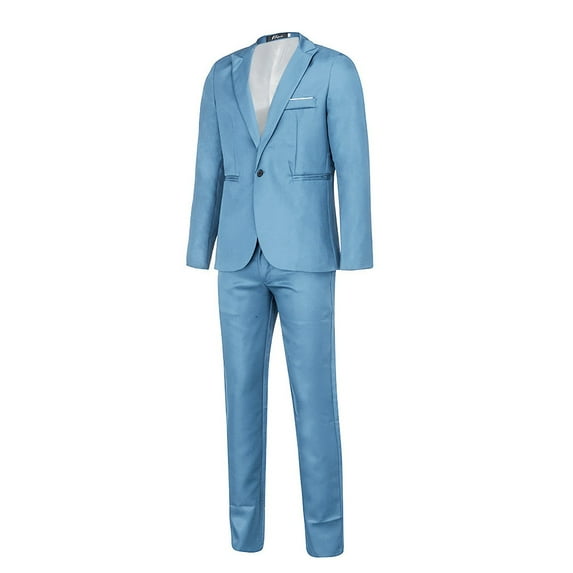 Ecqkame Men Blazers 2 Pieces Sets Formal Suits Clearance Men's Fashion Suit Jacket + Suit Pants Two-piece Suit Sky Blue XL