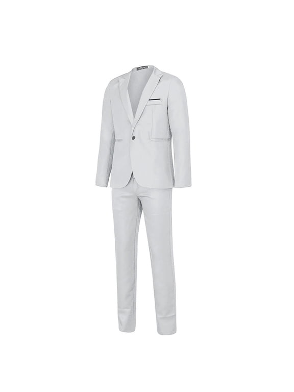 Men Blazers 2 Pieces Sets Formal Suits Men's Fashion Suit Jacket + Suit Pants Two-piece Suit White M