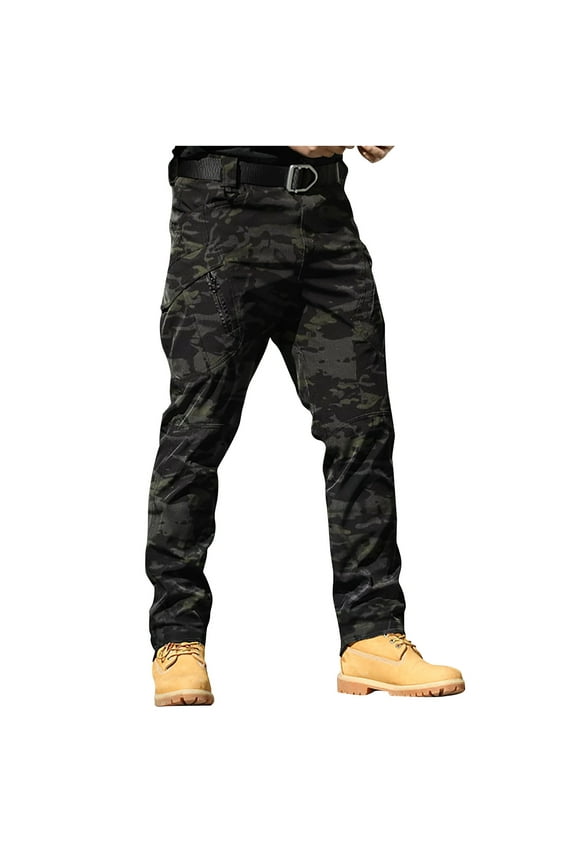 Men Casual Cargo Pants Hiking Slim-Leg Jogger Trousers Pants with Multi-Pocket Camouflage XXL