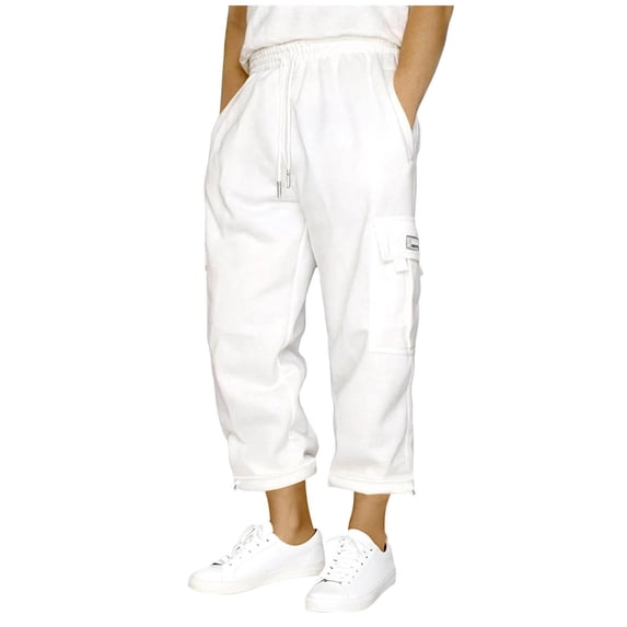 Ecqkame Men's Athletic Capris Shorts Elastic Waist Drawstring Workout Running Shorts Lightweight Sports Gym Basketball Shorts with Pockets White XXL