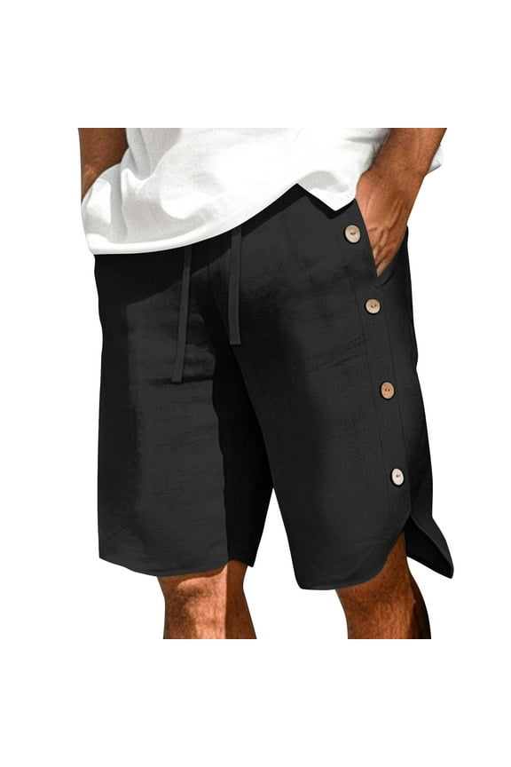 Men's Athletic Shorts Breakaway Side Split Button Adaptive Pants Solid Color Knee Length Five Quarter Pants with Pockets 01-Black XXL