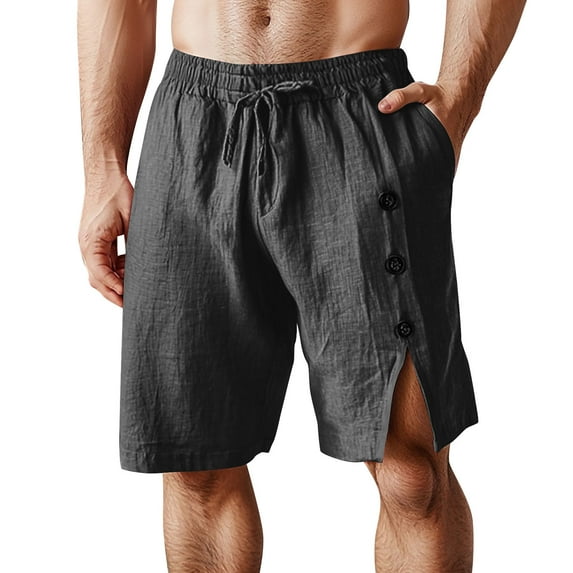 Ecqkame Men's Athletic Shorts Breakaway Side Split Button Adaptive Pants Solid Color Knee Length Five Quarter Pants with Pockets 02-Dark Gray M