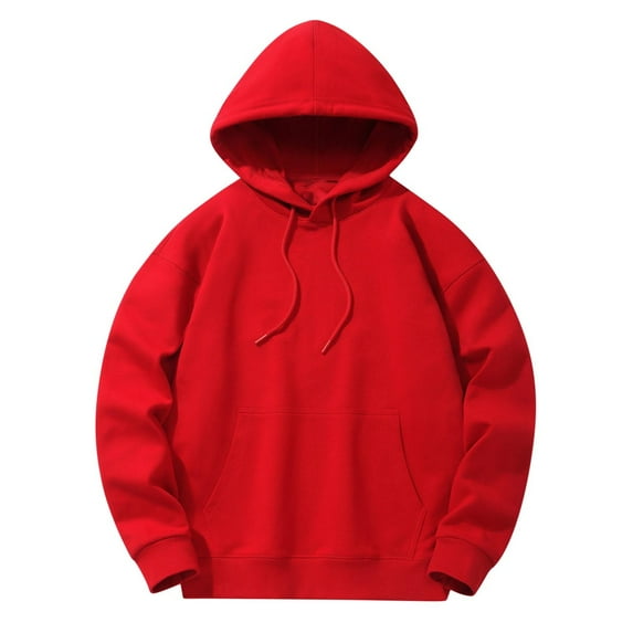 Ecqkame Men's Athletic Solid Color Hoodies Casual Fashion Long Sleeve Sports Sweatshirt Pullover Drawstring Outdoor Hoodie with Pockets Red M