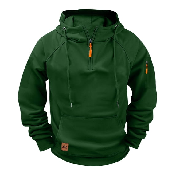 Ecqkame Men's Cargo Hoodies Solid Color Multiple Pockets Sports Hooded Sweatshirts Long Sleeved Training Hiking Athletic Jackets Army Green XXL