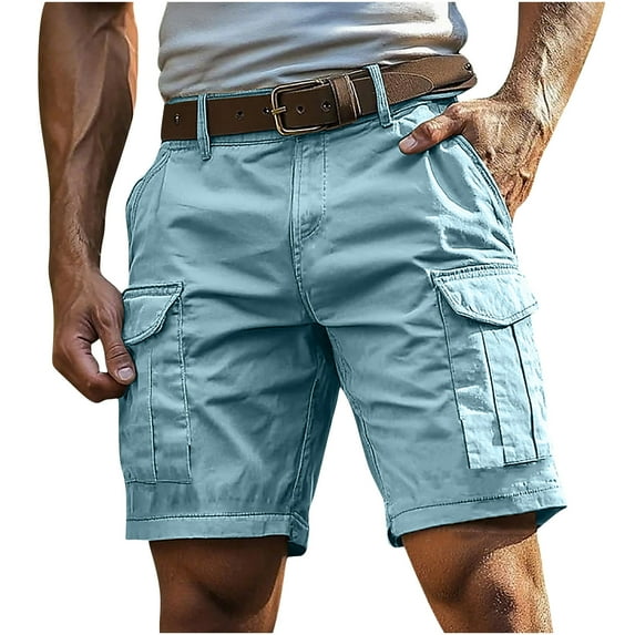 Ecqkame Men's Cargo Shorts Casual Lightweight Stretch Work Shorts Knee Length Solid Color Outdoors Sports Pants with Multi-Pocket Sky Blue XXXXL