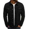 thumbnail image 1 of Ecqkame Men's Casual Classic Denim Jacket Slim Fashion Jean Coat Men's Winter Button Solid Color Vintage Jacket Tops Blouse Coat Black XXXL, 1 of 4