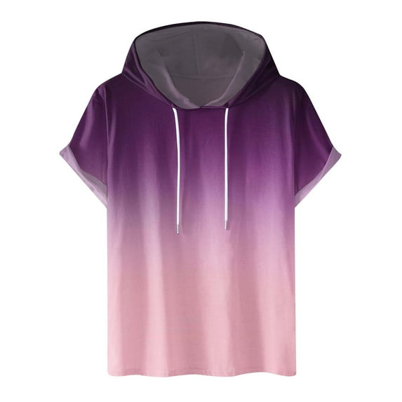 Ecqkame Men's Casual Hooded Shirts Short Sleeve Summer Shirts Pullover Lightweight Sport Top A-Purple B XXL
