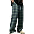 thumbnail image 1 of Ecqkame Men's Casual Pajama Pants Fashion Plaid Print Home Trousers Elastic Waist Soft Comfortable Long Pants with Pockets Army Green XL, 1 of 5