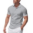 thumbnail image 1 of Ecqkame Men's Casual Shirts Fashion Short Sleeve Turndown Collar Loose Tops Solid Color Trendy Summer Button Tops 02-Gray XXXXL, 1 of 9