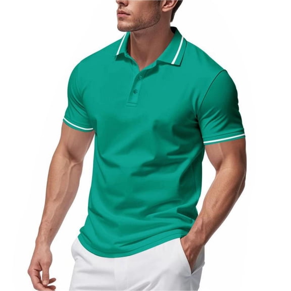 Ecqkame Men's Casual Shirts Fashion Short Sleeve Turndown Collar Loose Tops Solid Color Trendy Summer Button Tops 02-Green M