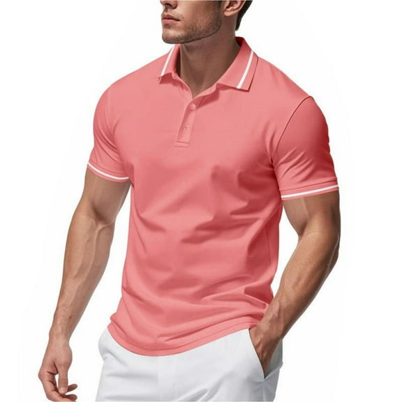 Ecqkame Men's Casual Shirts Fashion Short Sleeve Turndown Collar Loose Tops Solid Color Trendy Summer Button Tops 02-Pink M