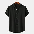 thumbnail image 1 of Ecqkame Men's Casual Short Sleeve Turndown Collar Shirt Summer Top Solid Color Button Up Beach Blouse B-Black XXXL, 1 of 9