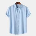 thumbnail image 1 of Ecqkame Men's Casual Short Sleeve Turndown Collar Shirt Summer Top Solid Color Button Up Beach Blouse B-Light Blue L on Clearance, 1 of 9
