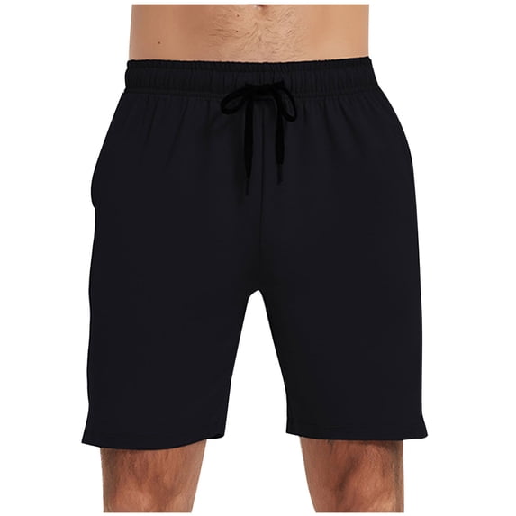 Ecqkame Men's Casual Sports Shorts Elastic Waist Drawstring Elastic Waist Solid Color Shorts Summer Beach Vacation Handsome Short Black XL