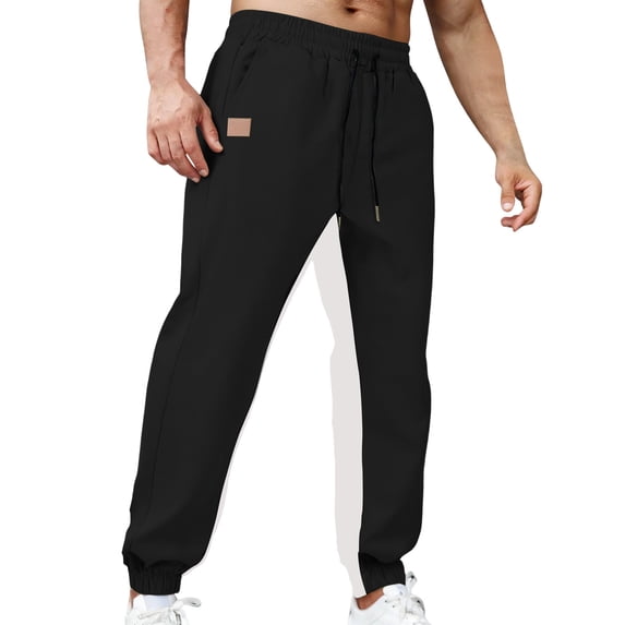 Ecqkame Men's Casual Sweatpants Side Striped Elastic Waist Drawstring Straight Pants Workout Athletic Jogger Trousers with Pockets Black L