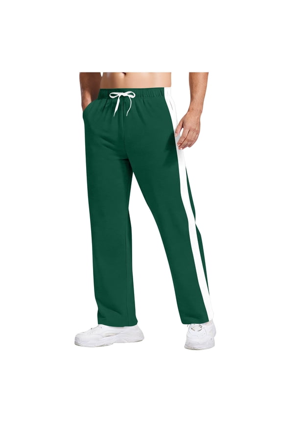 Men's Casual Sweatpants Side Striped Elastic Waist Drawstring Straight Pants Workout Athletic Jogger Trousers with Pockets Green M