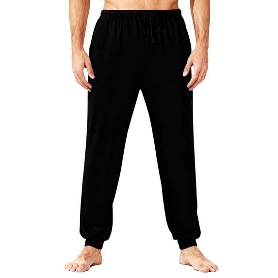 Ecqkame Men's Casual Sweatpants Solid Color Pocket Drawstring Comfy Jogger Trousers Lightweight Loose Sporty Fitness Taper Pant Black S