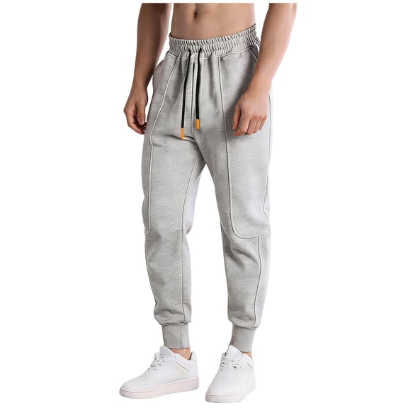 Ecqkame Men's Casual Sweatpants Solid Color Pocket Drawstring Comfy Jogger Trousers Lightweight Loose Sporty Fitness Taper Pant Gray XL