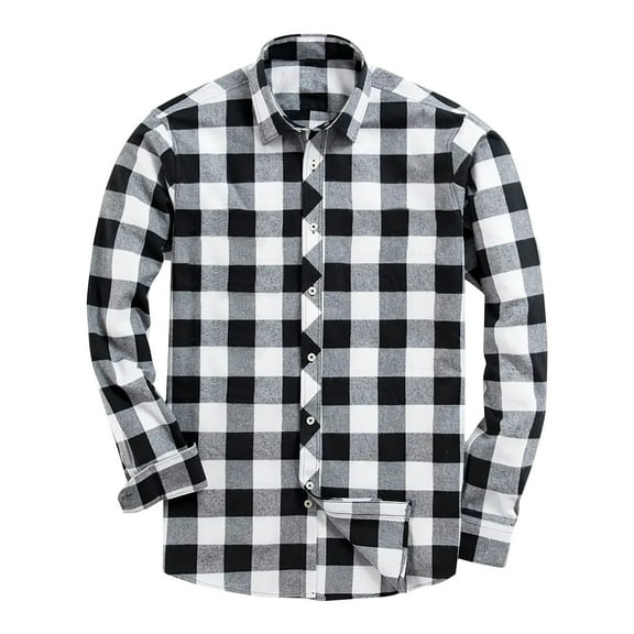 Ecqkame Men's Casual Tops Fashion Personality Checkered Color Block Printing Button Down Turndown Collar Long Sleeve Shirts. 02-White M