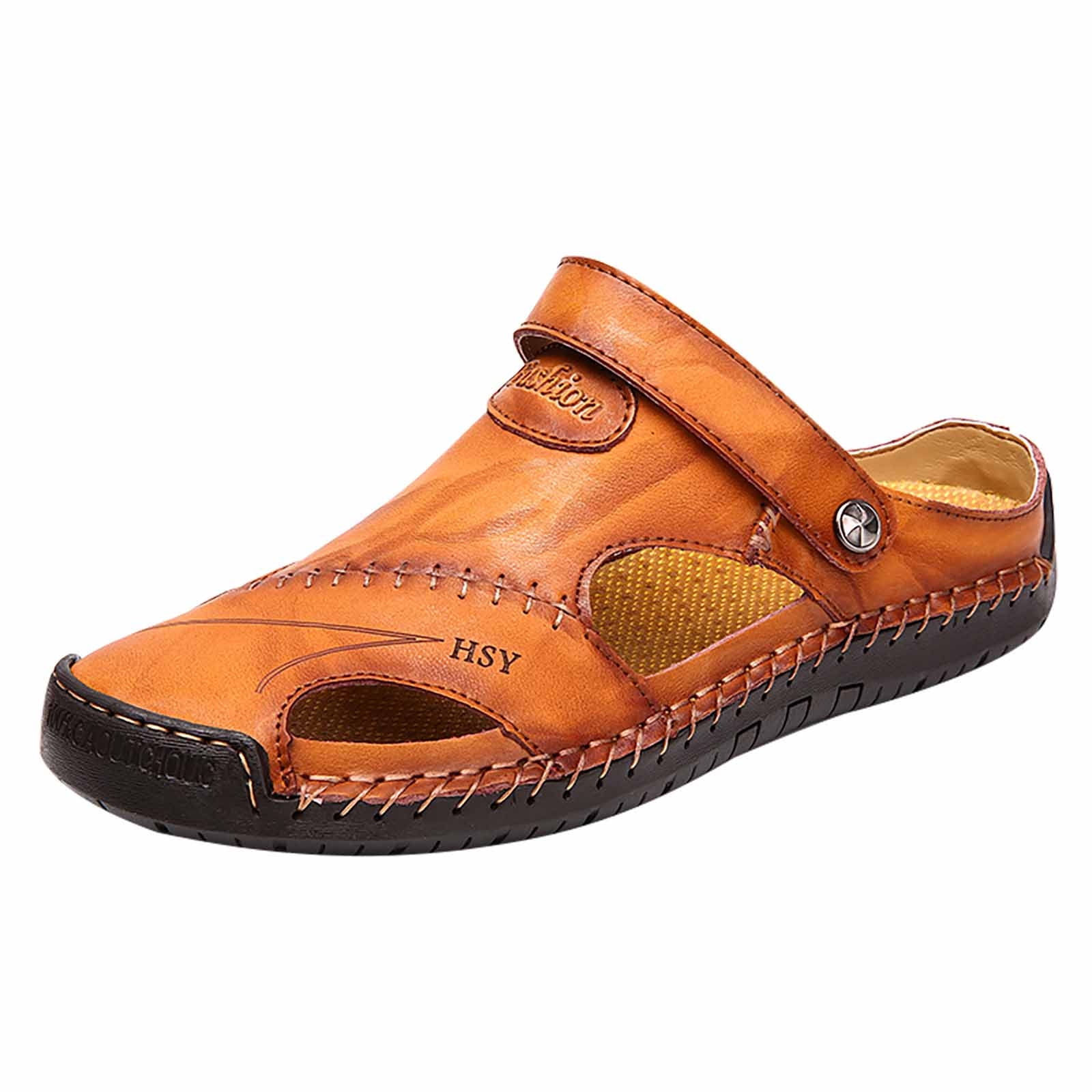 Ecqkame Men's Closed Toe Leather Sandals Clearance Summer Men's Sandals ...