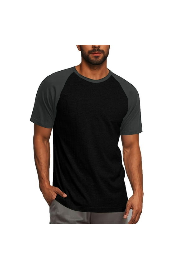 Men's Color Block T-Shirts Fashion Crew Neck Short Sleeve Casual Workout Tops Loose Fit Comfort Summer Outdoor Tee Shirts Black XXXL