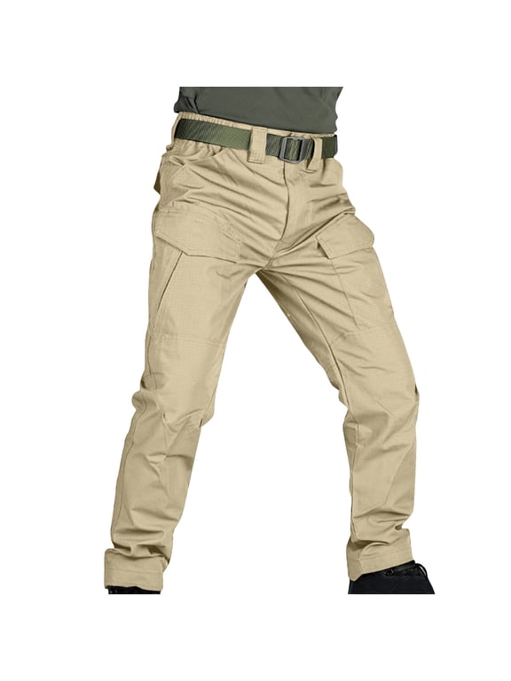 Men's Sports Cargo Pants Outdoor Hiking Pants Military Multi-Pockets Work Trousers B-Khaki XL