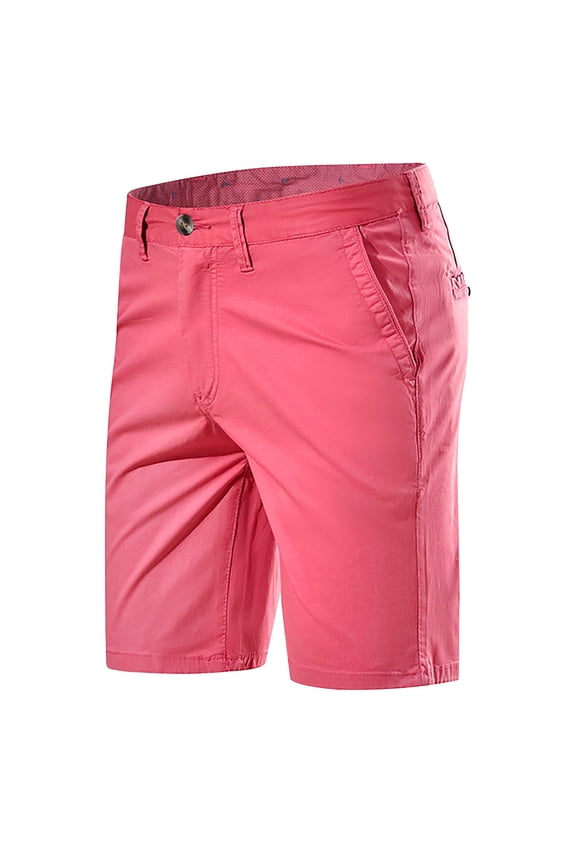 Men's Cotton Casual Shorts Summer Classic Elastic Waist Shorts Daily Wear Trendy Beach Button Shorts Pink M